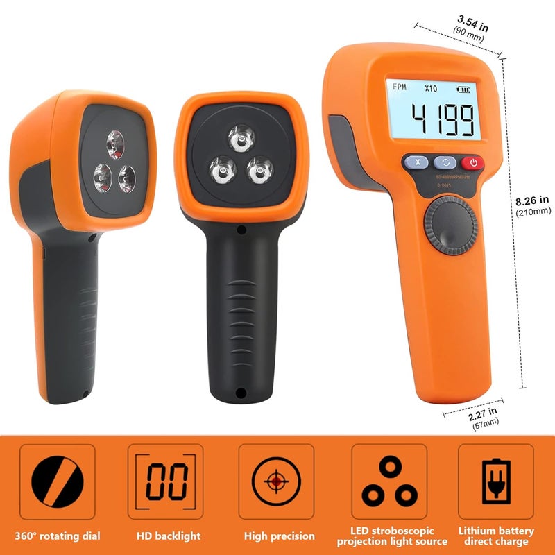 AOPUTTRIVER Digital Handheld Stroboscope,Strobe Light Tachometer 60-49999 RPM Highly Accurate 0.001% Rechargeable LED Flash Stroboscopic Tachometer for HVAC Motor Engine Speed Tester Spectrum Analyzer - Image 5